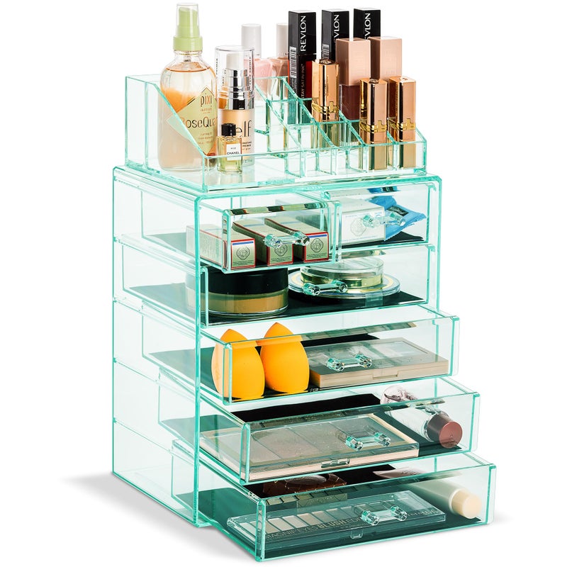 Sorbus Acrylic Makeup Organizer Set, 6-Drawer Vanity & Countertop Cosmetic Storage with Small & Wide Compartments, Teal Thrill Makeup Storage for Brushes, Jewelry â€“ Holiday Gift for Women & Teens - Image 1